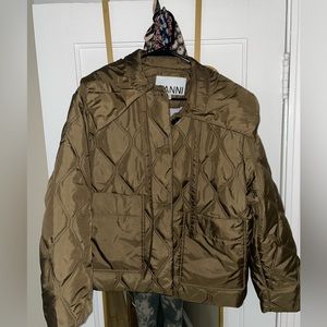 Ganni Ripstop Quilt Jacket, size 6 US, Teak color